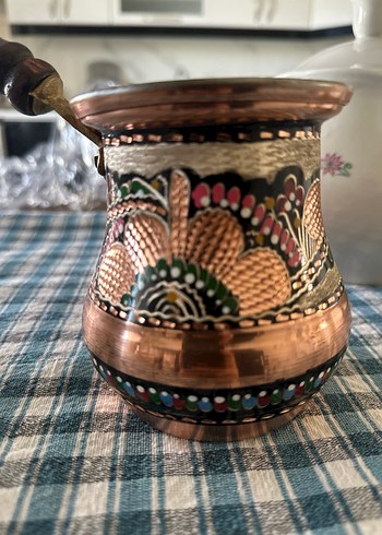 Kahverengi İşlemeli Bakır Cezve - Görsel 3