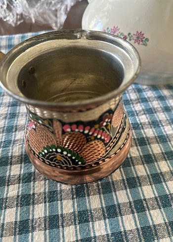 Kahverengi İşlemeli Bakır Cezve - Görsel 2