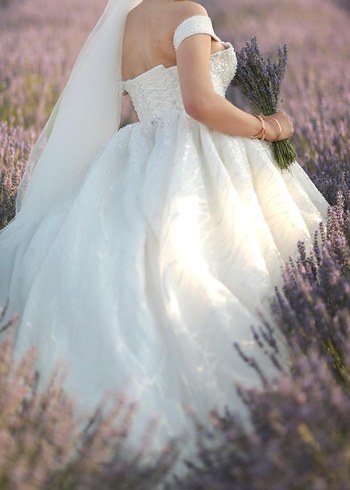 Beyaz V-Yaka Prenses Gelinlik - Görsel 7