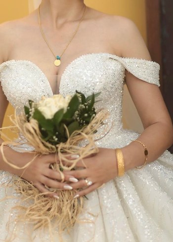 Beyaz V-Yaka Prenses Gelinlik - Görsel 6