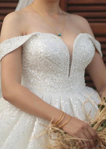 Beyaz V-Yaka Prenses Gelinlik - Görsel 5