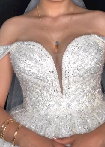 Beyaz V-Yaka Prenses Gelinlik - Görsel 3