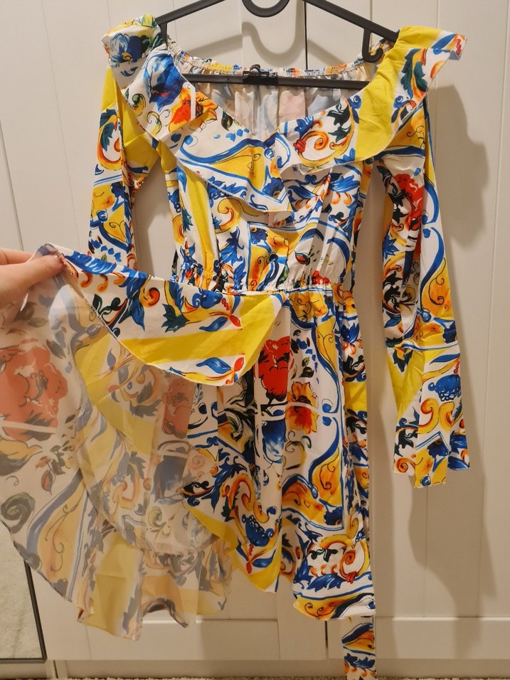 Renkli Drapeli Uzun Kollu Mini Elbise - Görsel 4