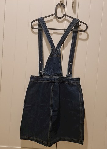 Koyu Mavi Denim Kısa Salopet - Görsel 2