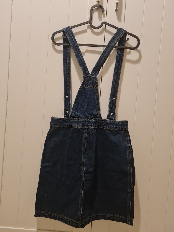 Koyu Mavi Denim Kısa Salopet - Görsel 2