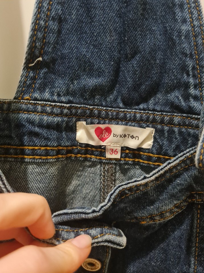 Koyu Mavi Denim Kısa Salopet - Görsel 3