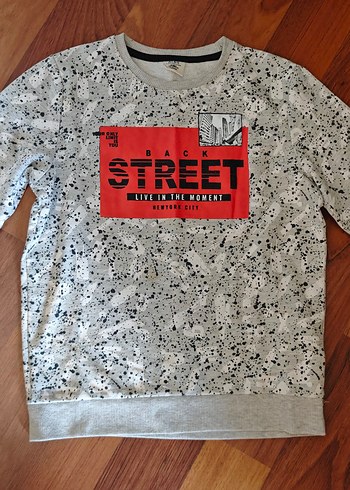 DeFacto Gri Baskılı Erkek Çocuk Kısa Kollu Sweatshirt