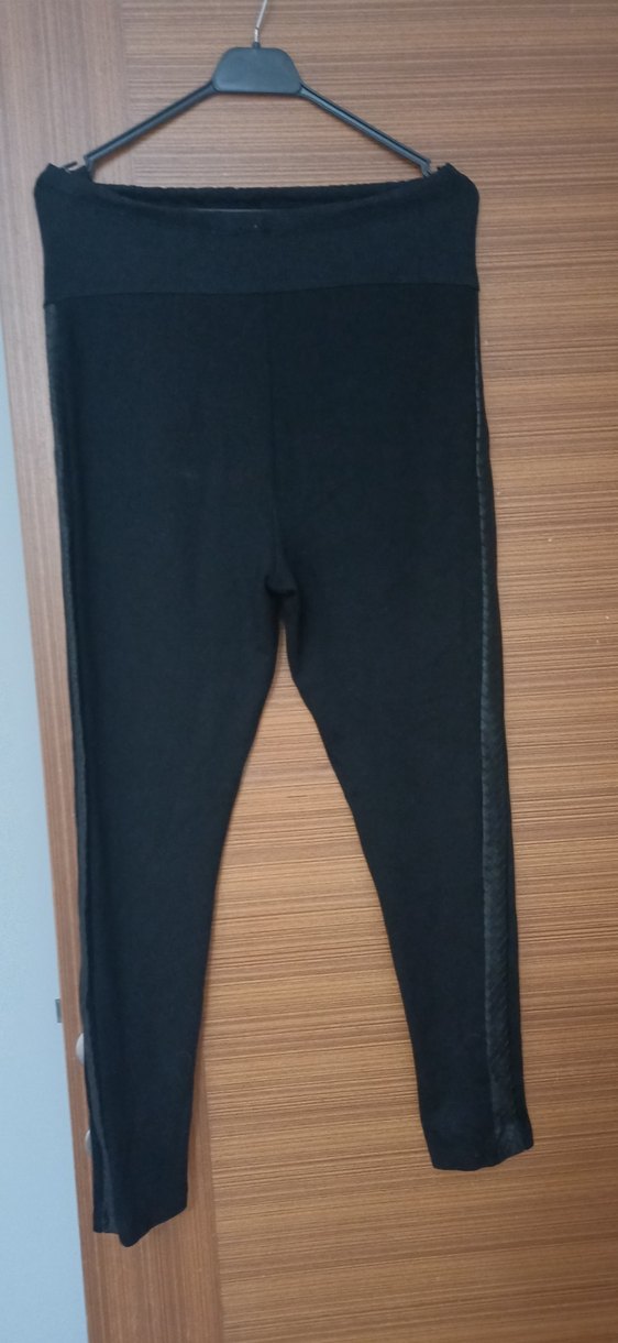 Siyah Kadın Yanları deri detaylı Hamile Spor Tayt - Görsel 2