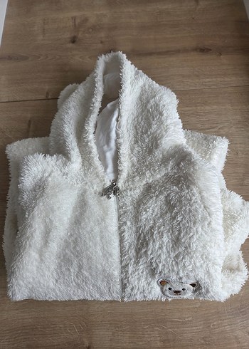 Beyaz Peluş Bebek Tulumu Kapüşonlu - Görsel 2