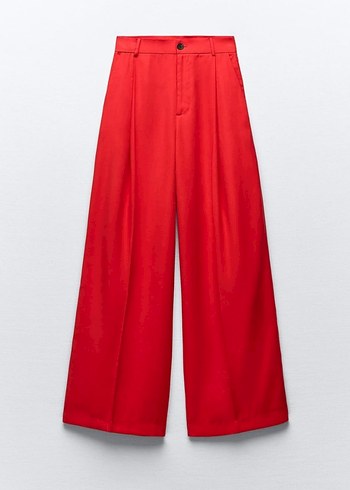 Zara Kırmızı Pilili Kadın Pantolon