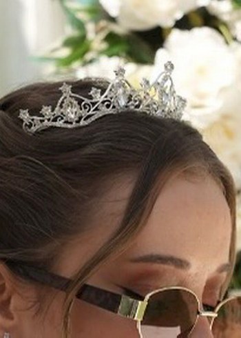 Vakko Beyaz Parlak Taşlı Gelin Tacı