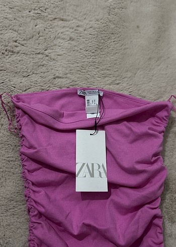 Pembe Drapeli Straplez Mini Elbise - Görsel 2