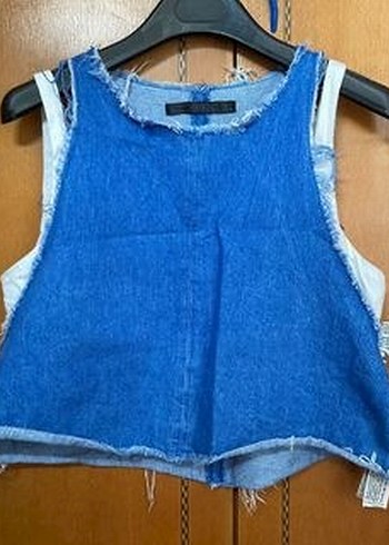 xs Beden mavi Renk Mavi Kot Straplez Crop