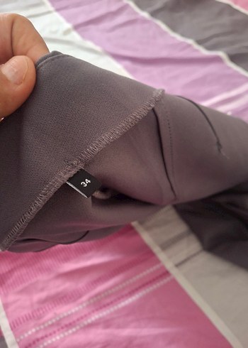 34 Beden Düğmeli Gri Kadın Kumaş Pantolon