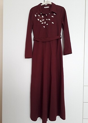 Tesettür Bordo Uzun Elbise