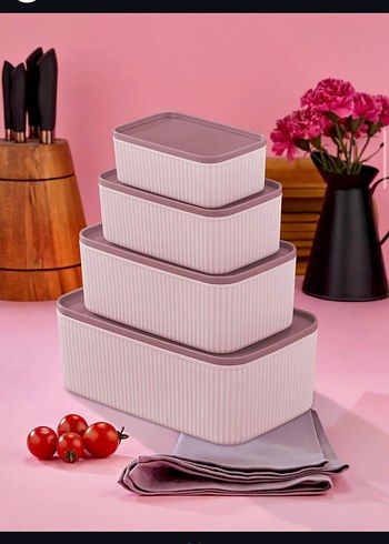 Pastel Pembe Saklama Kabı Seti 4 adet