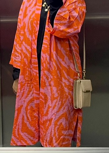 Turuncu Batik Desenli Uzun Kimono