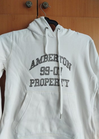 m Beden Kadın Beyaz Kapüşonlu Sweatshirt