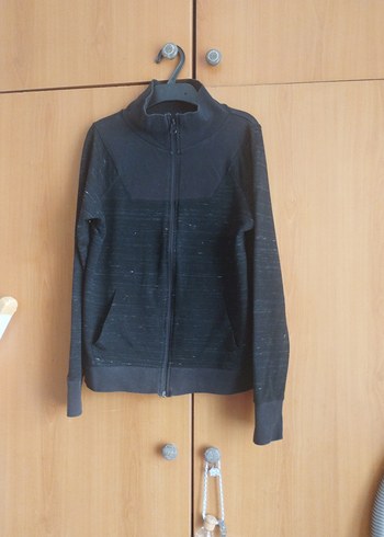 Siyah Kadın Fermuarlı Uzun Kollu sweatshirt