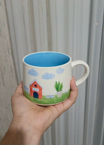 Pastel Mavi Desenli Seramik Kupa