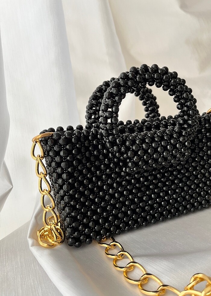 Siyah elişi boncuk çanta - Görsel 4