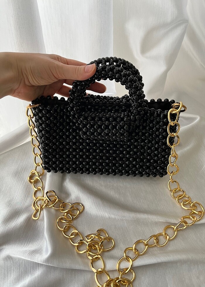 Siyah elişi boncuk çanta - Görsel 3