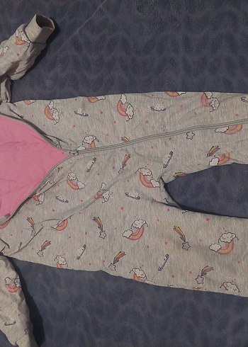 Kızlar için Fermuarlı Gri Baskılı Tulum. - Görsel 2