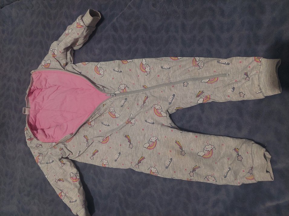 Kızlar için Fermuarlı Gri Baskılı Tulum. - Görsel 2