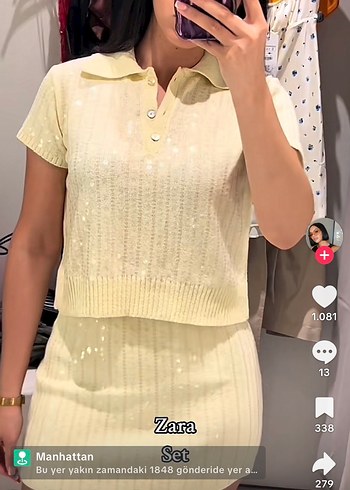 Zara pullu triko bluz etek takım