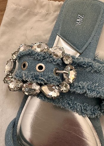 38 Beden Zara taşlı Kot Kumaşlı Kadın denim Terlik