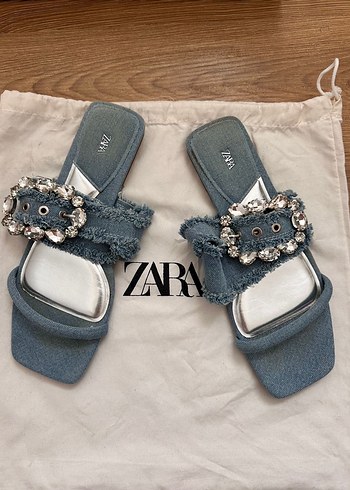 Zara taşlı Kot Kumaşlı Kadın denim Terlik