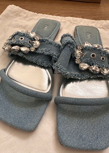 Zara Zara taşlı Kot Kumaşlı Kadın denim Terlik