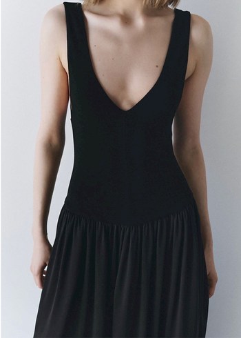 s Beden siyah Renk Zara Kontrast V Yaka midi Elbise zw collection