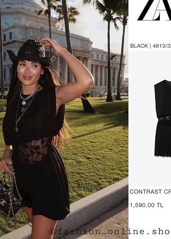 m Beden Zara Siyah bel bölgesi kroşe Detaylı Mini Elbise