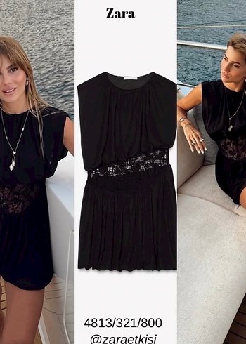Zara Siyah bel bölgesi kroşe Detaylı Mini Elbise