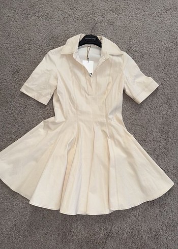 Zara Zara polo Yaka Kısa Kollu Bej Elbise
