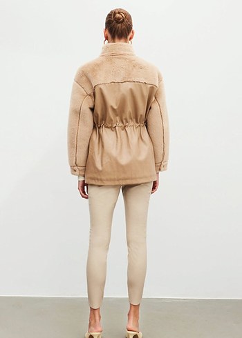 İpekyol Bej Kürklü Deri Kadın Mont - Görsel 3