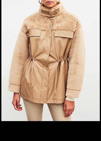 İpekyol Bej Kürklü Deri Kadın Mont - Görsel 5