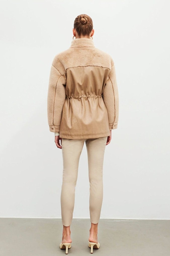 İpekyol Bej Kürklü Deri Kadın Mont - Görsel 3