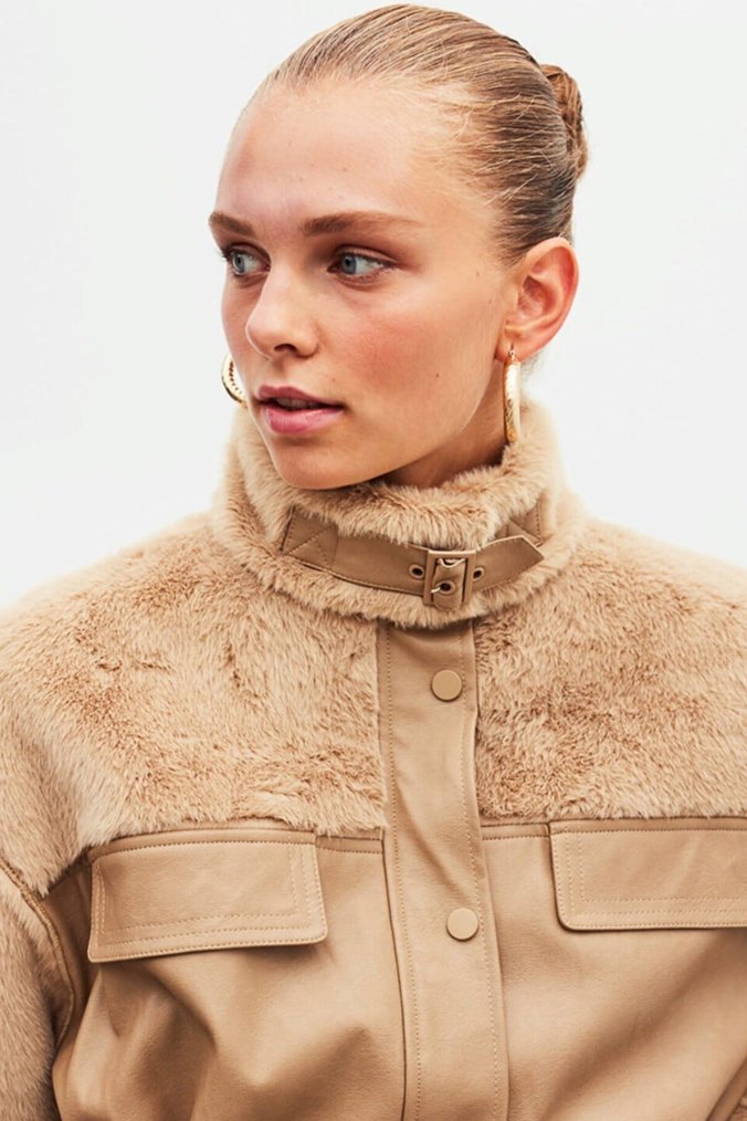 İpekyol Bej Kürklü Deri Kadın Mont - Görsel 2