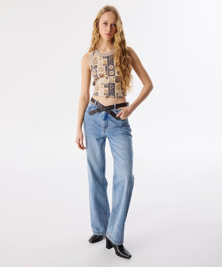 Twist çarpraz kemerli jean pantolon - Görsel 2