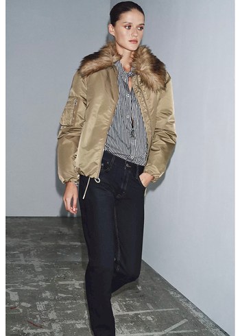 ZW collection Zara suni kurk yakalı bomber ceket - Görsel 2