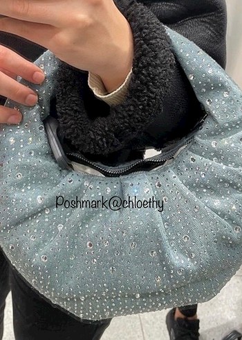 Zara Oval taşlı kot denim çanta - Görsel 4