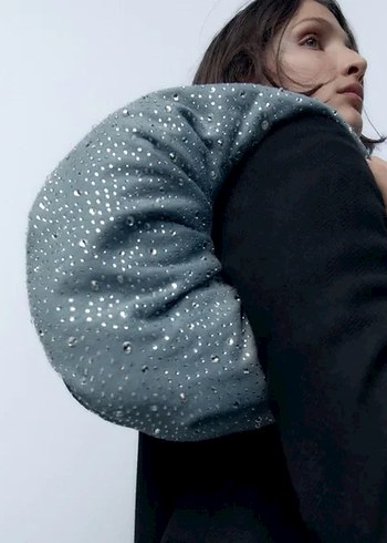 Zara Oval taşlı kot denim çanta - Görsel 3