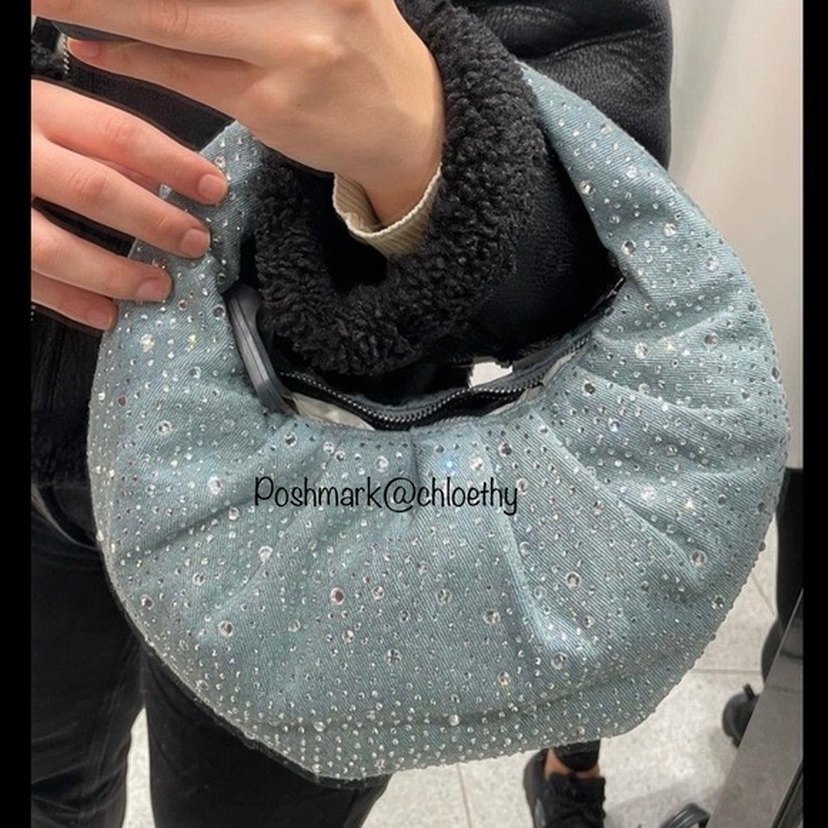 Zara Oval taşlı kot denim çanta - Görsel 4