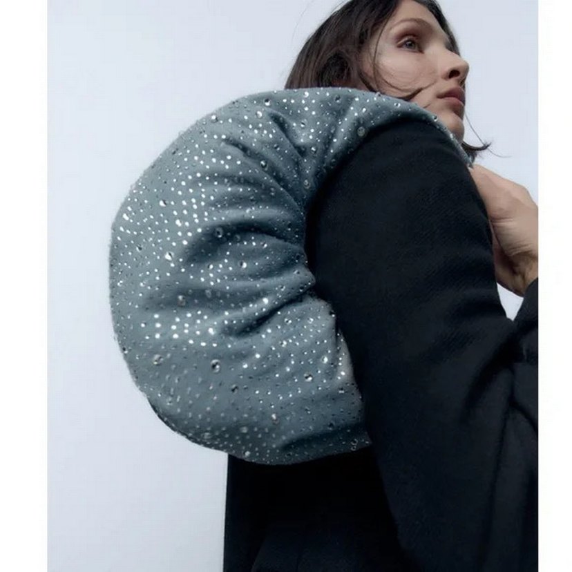 Zara Oval taşlı kot denim çanta - Görsel 3