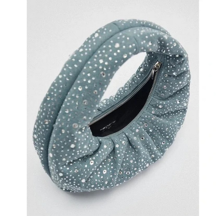 Zara Oval taşlı kot denim çanta - Görsel 2