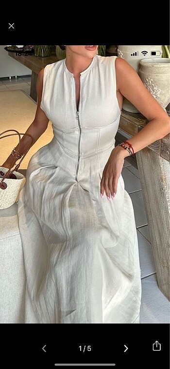 Zara jean bej midi Elbise