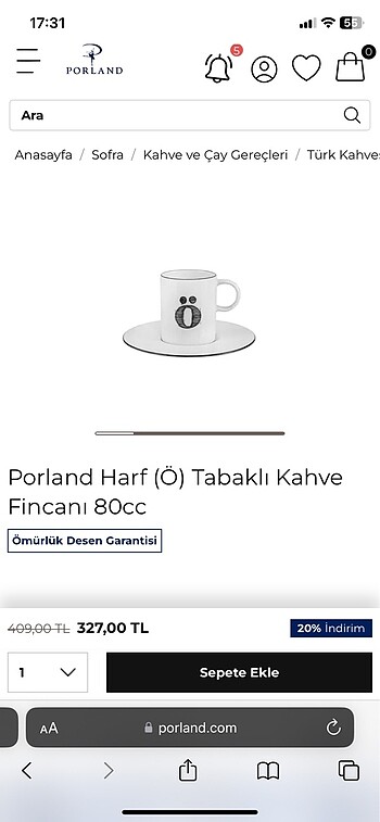 Ö harfli porland fincan ve ö harfli yastık kılıfı