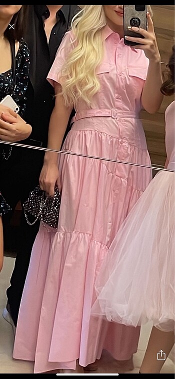 Zara pembe poplin maxi boy elbise